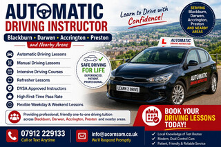 Professional Automatic Driving Lessons in Blackburn & Surrounding Areas